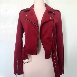 *NEW* Bershka Red Faux Suede Biker Jacket